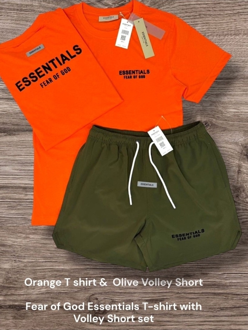Essentials Orange Tee & Olive Volley Shorts Set